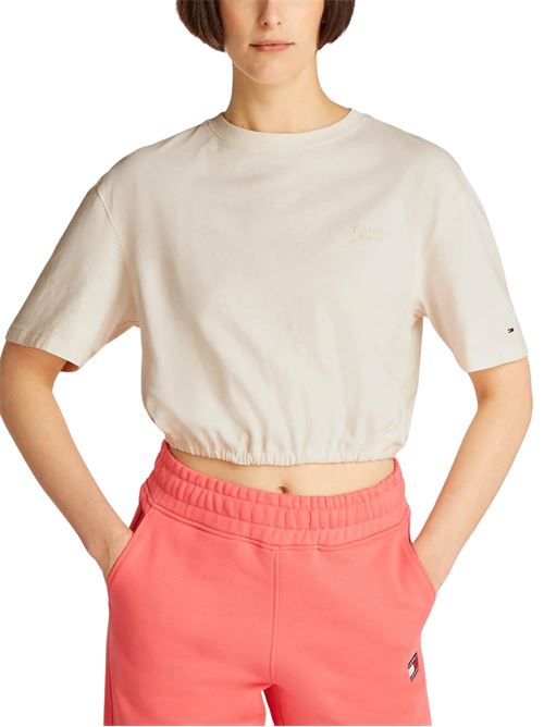 T-shirt crop bianco sporco in cotone Tommy Jeans | DW0DW20324YBH
